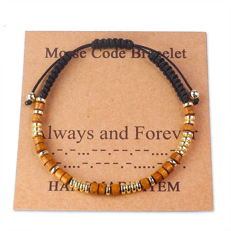 Handmade Wooden Beaded Morse Code Bracelets - I Love You