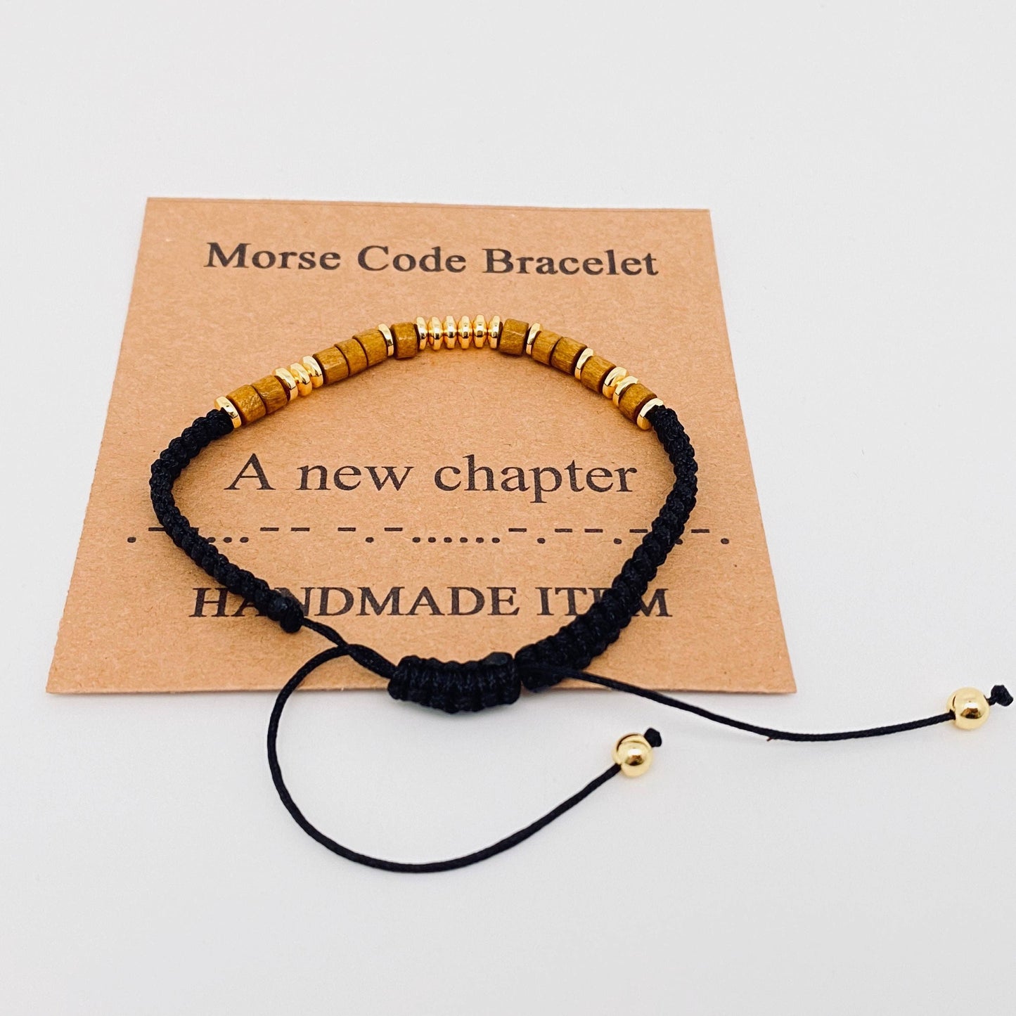 Handmade Wooden Beaded Morse Code Bracelets - I Love You