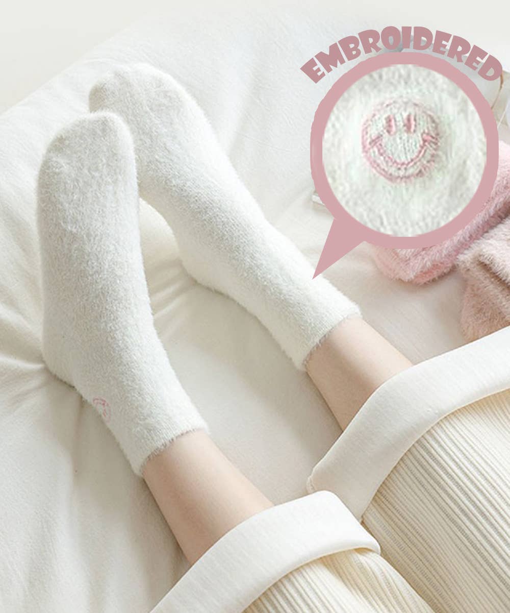 Smiley Socks Happy Face Embroidered