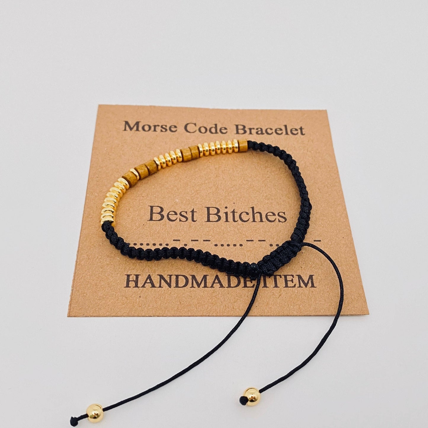 Handmade Wooden Beaded Morse Code Bracelets - I Love You