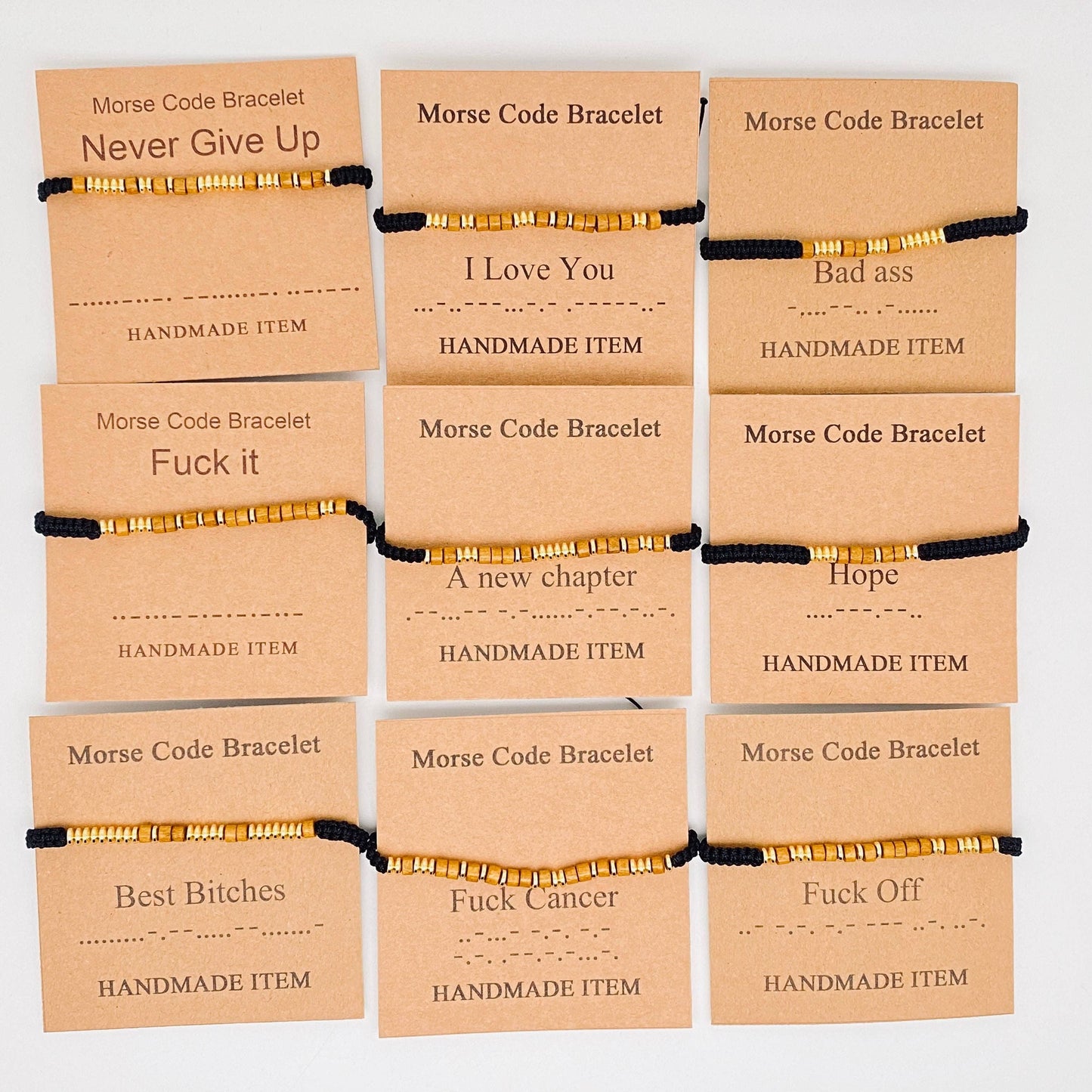 Handmade Wooden Beaded Morse Code Bracelets - I Love You