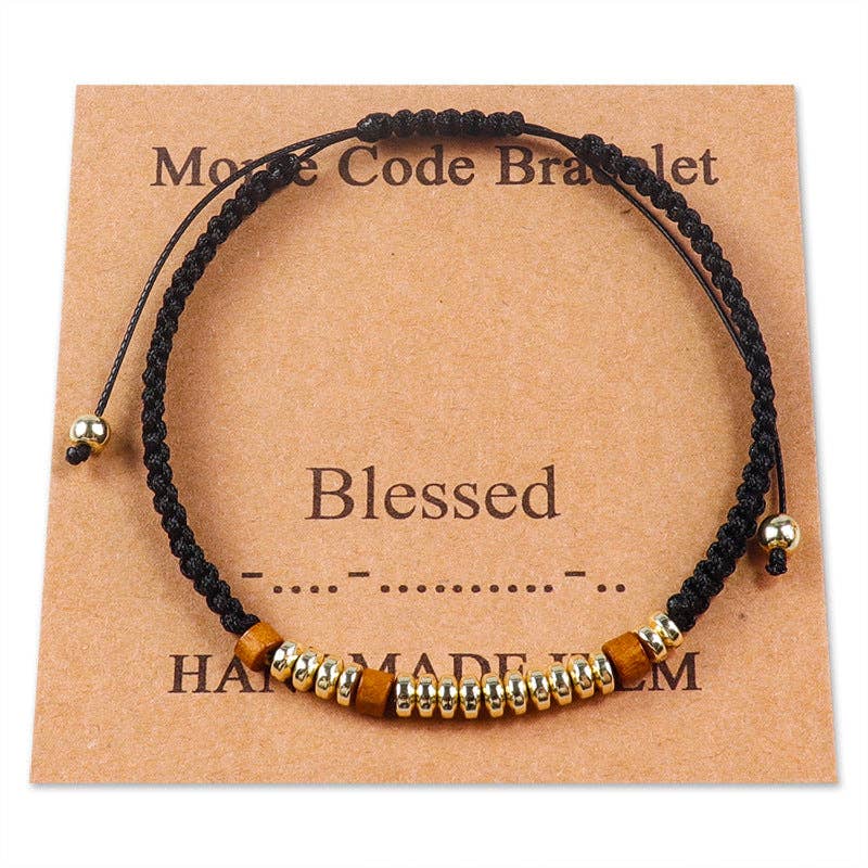 Handmade Wooden Beaded Morse Code Bracelets - I Love You