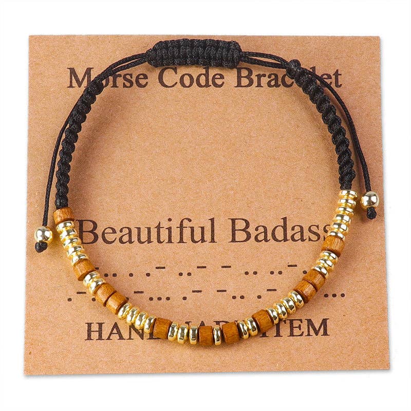 Handmade Wooden Beaded Morse Code Bracelets - I Love You
