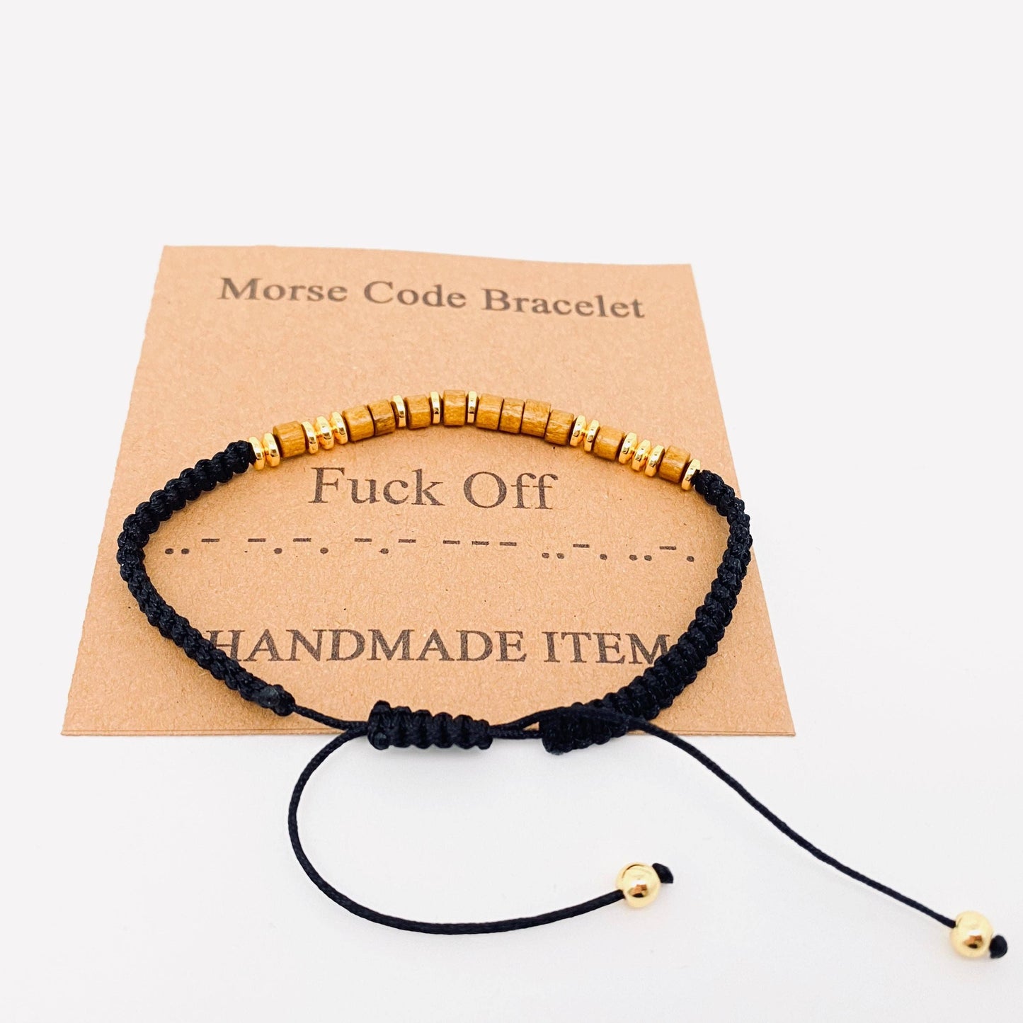 Handmade Wooden Beaded Morse Code Bracelets - I Love You
