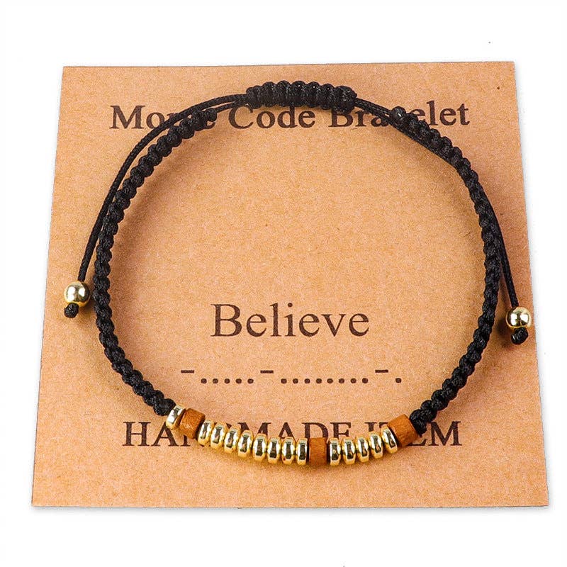 Handmade Wooden Beaded Morse Code Bracelets - I Love You