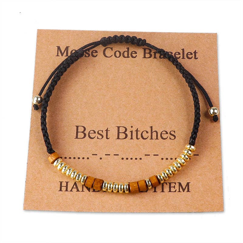 Handmade Wooden Beaded Morse Code Bracelets - I Love You