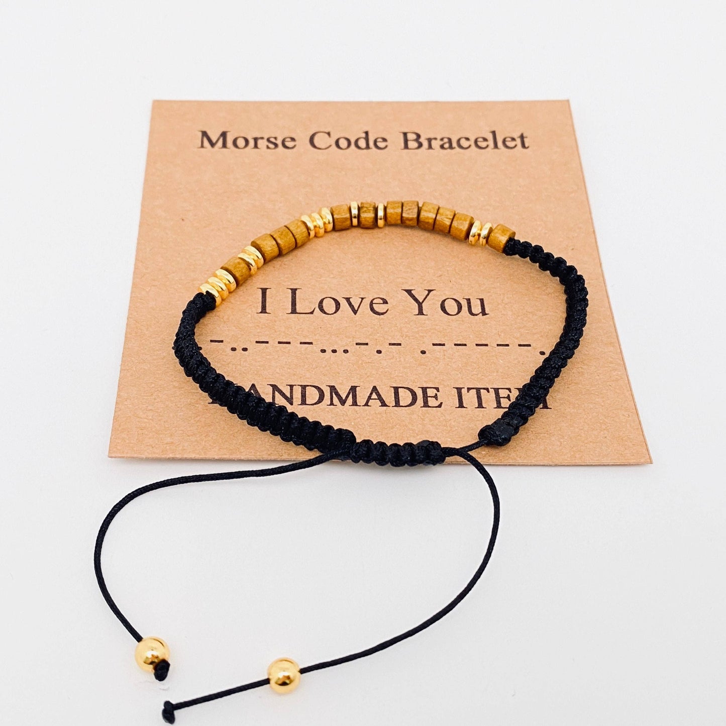 Handmade Wooden Beaded Morse Code Bracelets - I Love You