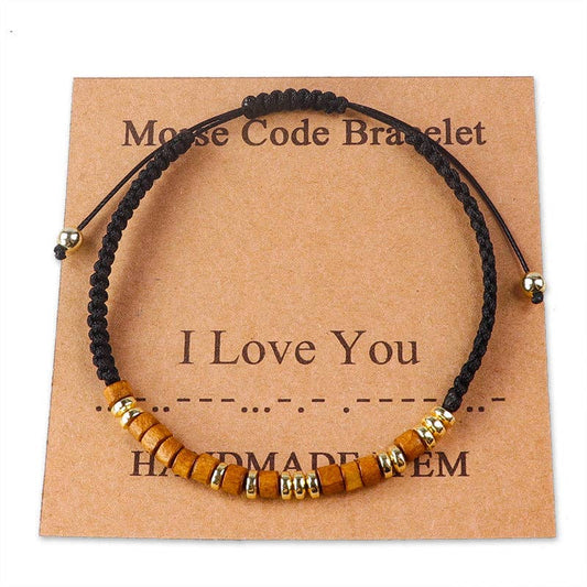 Handmade Wooden Beaded Morse Code Bracelets - I Love You